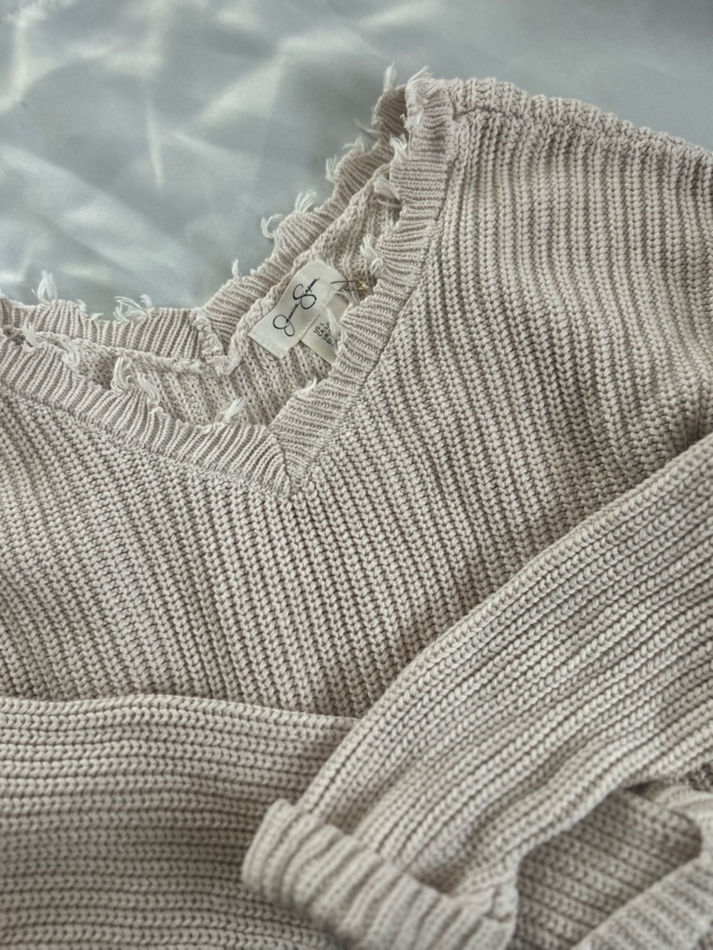 Jessica Simpson Frayed V-Neck Knit Sweater - Picture 4 of 4